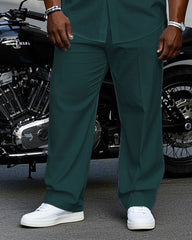 Men's Plus Size Business Aristocratic Dark Green Short-sleeved Shirt Trousers Suit