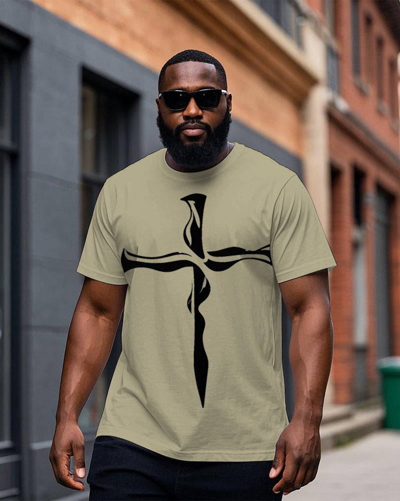 Men's Big & Tall Simple Fashion Cross Printed Round Neck Short Sleeve T-shirt