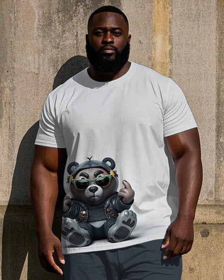 Men's Hip Hop Street Fashion Cartoon Jacket Bear Printed Casual Big Size Short Sleeve T-shirt Shorts Set