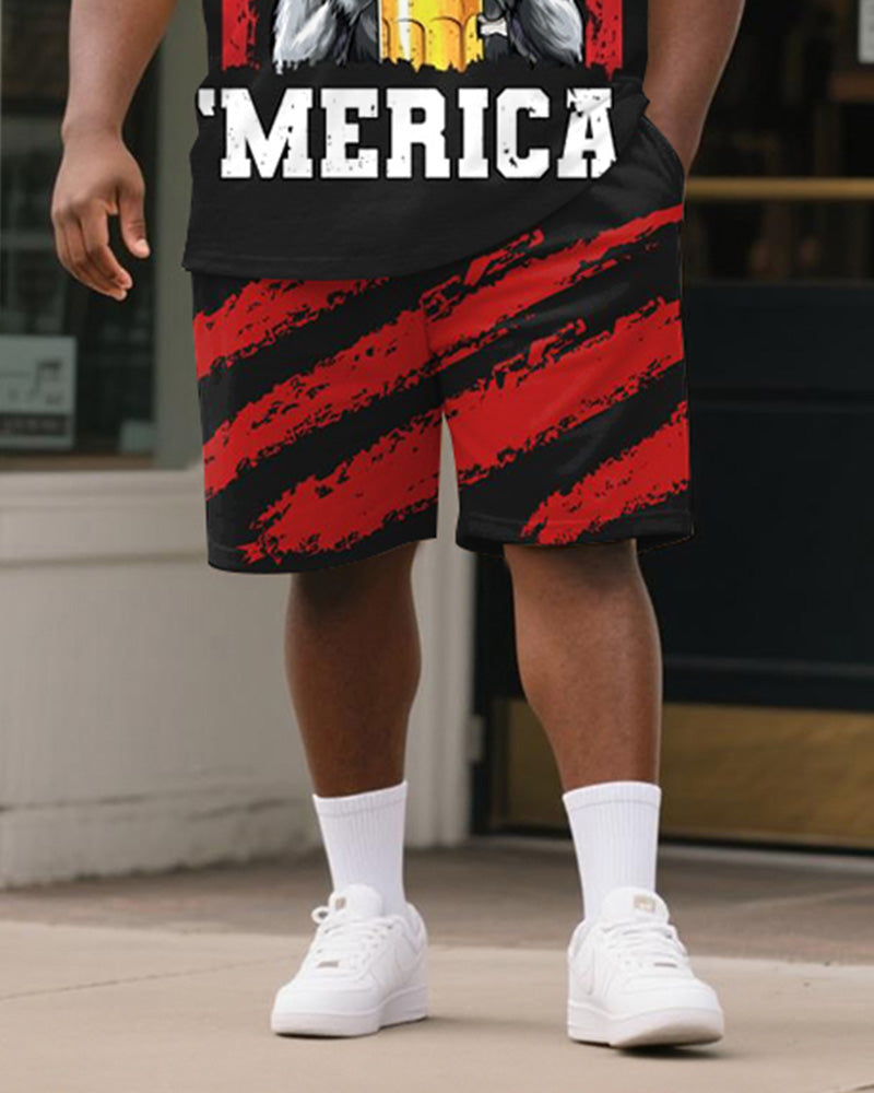 Men's Plus Size Independence Day Raccoon Merica Alphabet Print Round Neck Short Sleeve T-Shirt Shorts Suit
