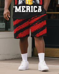 Men's Plus Size Independence Day Raccoon Merica Alphabet Print Round Neck Short Sleeve T-Shirt Shorts Suit