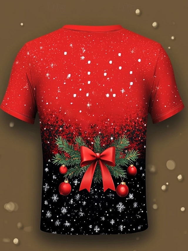 Men's big and tall Christmas Color Matching Bow Suit Cosplay Printed T-Shirt Trousers Set
