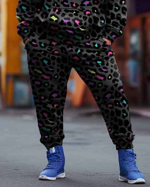 Women's Big and Tall Graffiti Colorful Leopard Print Hoodie Set