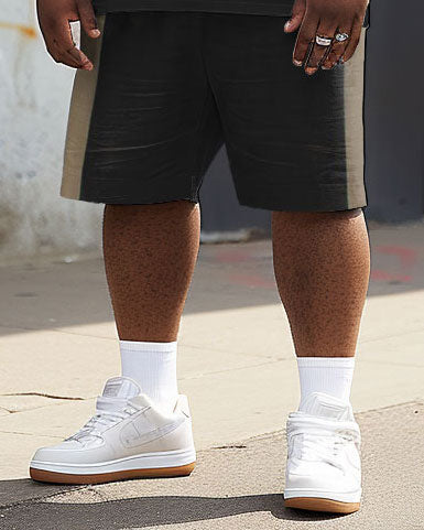 Street Casual Khaki Stripe Colorblock Print Large Men's Suit