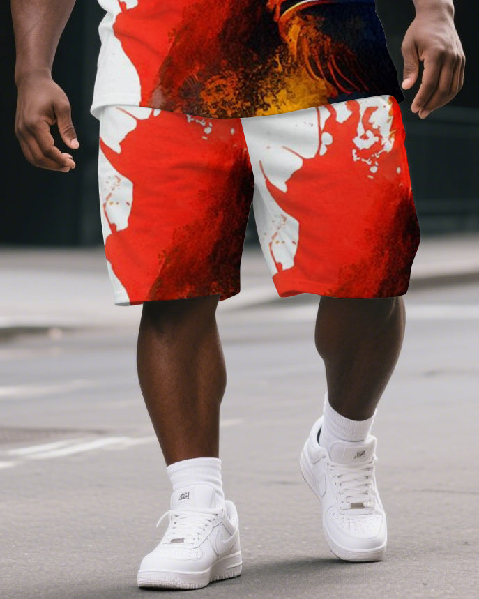 Men's Cartoon Gorillas in Blood Print Casual Big & Tall Short-Sleeve T-shirt & Short Set