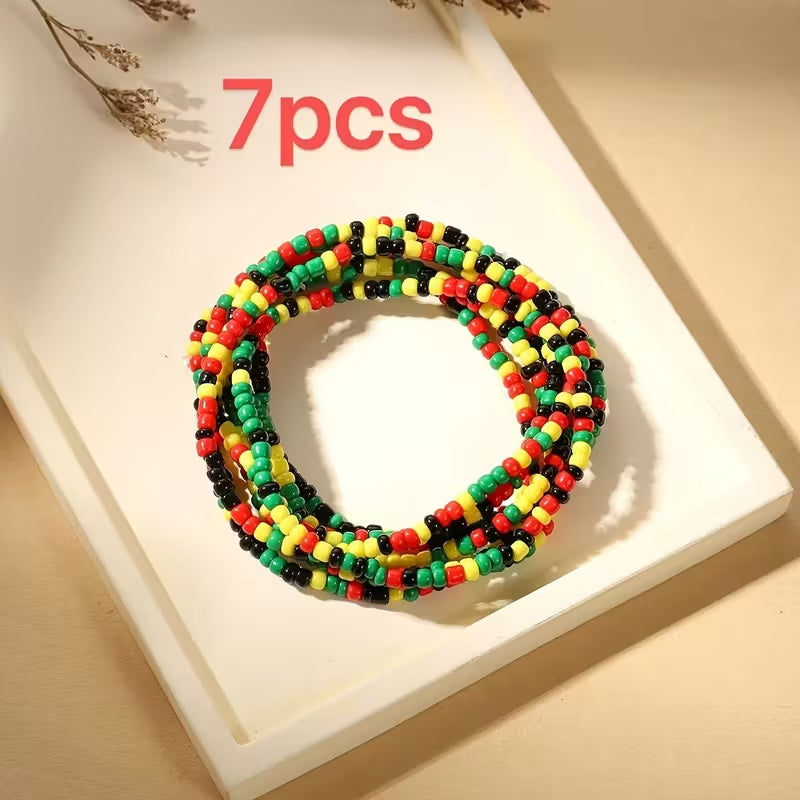 Black History Month Bohemian Black Red Yellow Green Bead Mixed Color Collocation Bracelet Elastic Bracelet