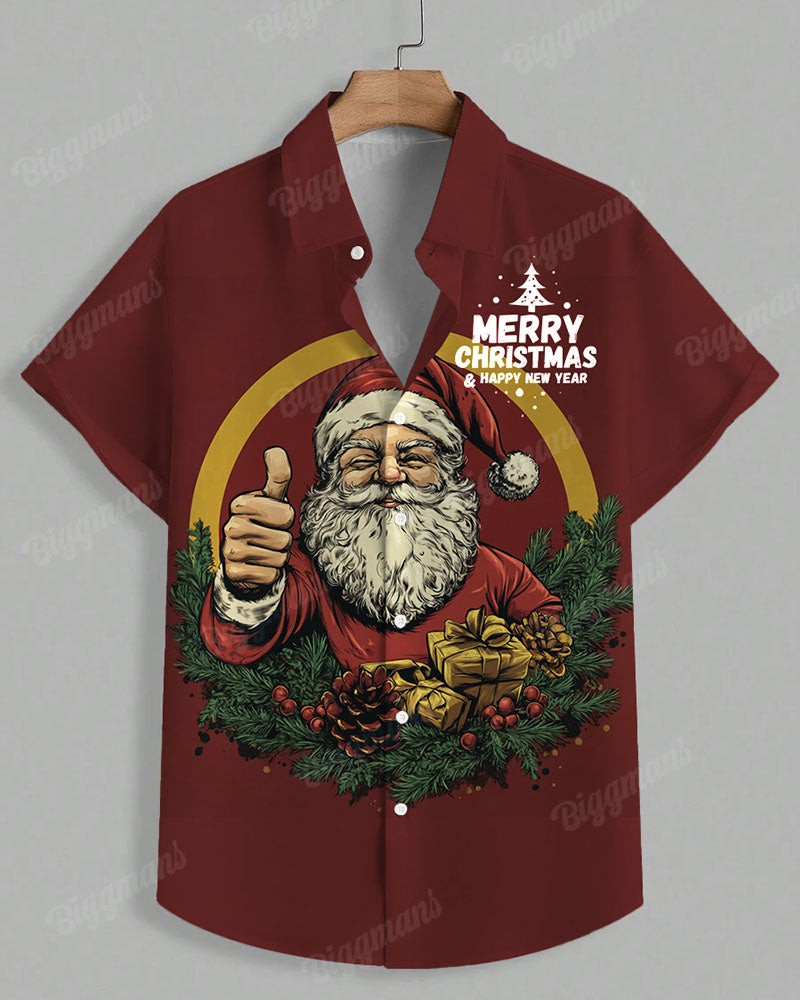 Men's Plus Size Thumb Santa Happy New Year Letter Print Short Sleeve Shirt