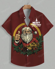 Men's Plus Size Thumb Santa Happy New Year Letter Print Short Sleeve Shirt