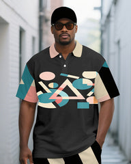 Men's Classic Geometric Printed Casual Big and Tall Short-Sleeve Polo Shirt & Shorts Set