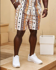 Big Man's Confident Daily Casual/Holiday Vacation Diamond Color Block Printed Short Sleeve Shirt Shorts Suit