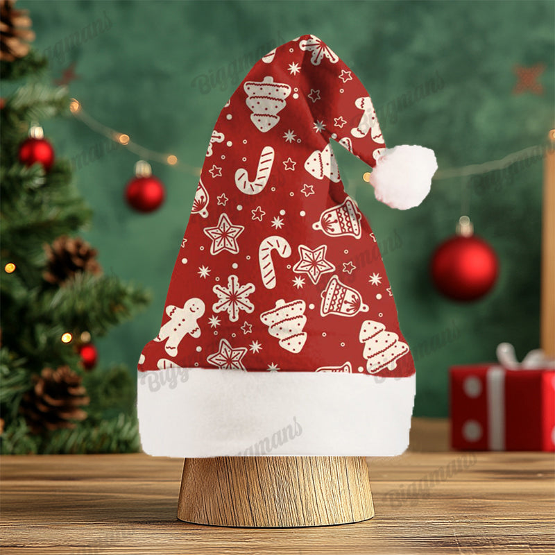 Christmas Fun Red Green Santa Cartoon Print Gift Plush Party Decorative Hat