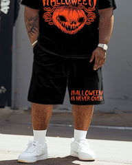 Men's Big & Tall Street Fashion Everywhere Halloween Pumpkin Print T-Shirt Shorts Set