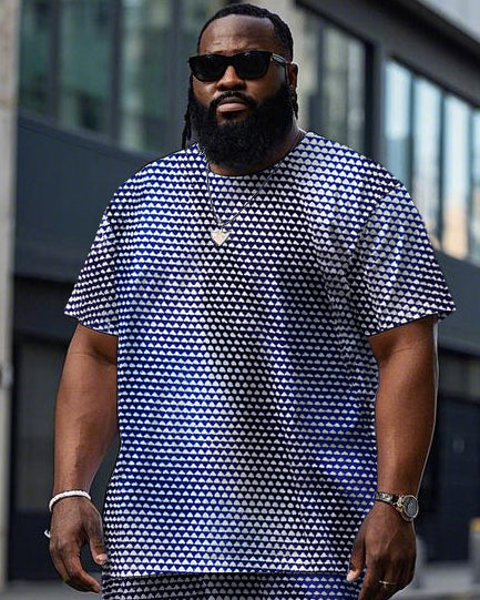 Men's Simple Triangle All Over Printed Big Size Short Sleeve T-Shirt and Shorts Set