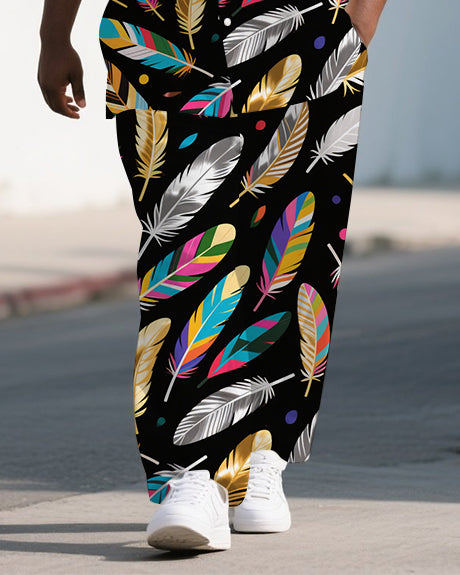 Men's Big and Tall Cartoon World Brilliant Feather Street Style Short-Sleeve Shirt Pants Sets