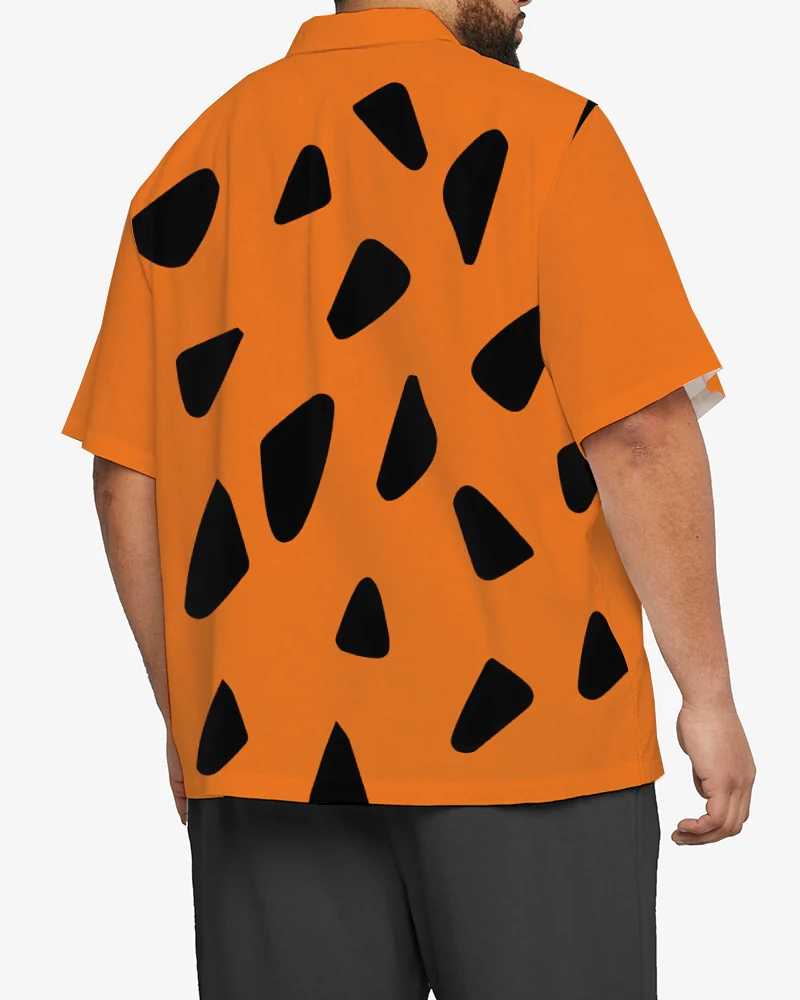 Big Men's Vintage Nostalgic Movie Orange Shirt Shorts 2-Piece Set