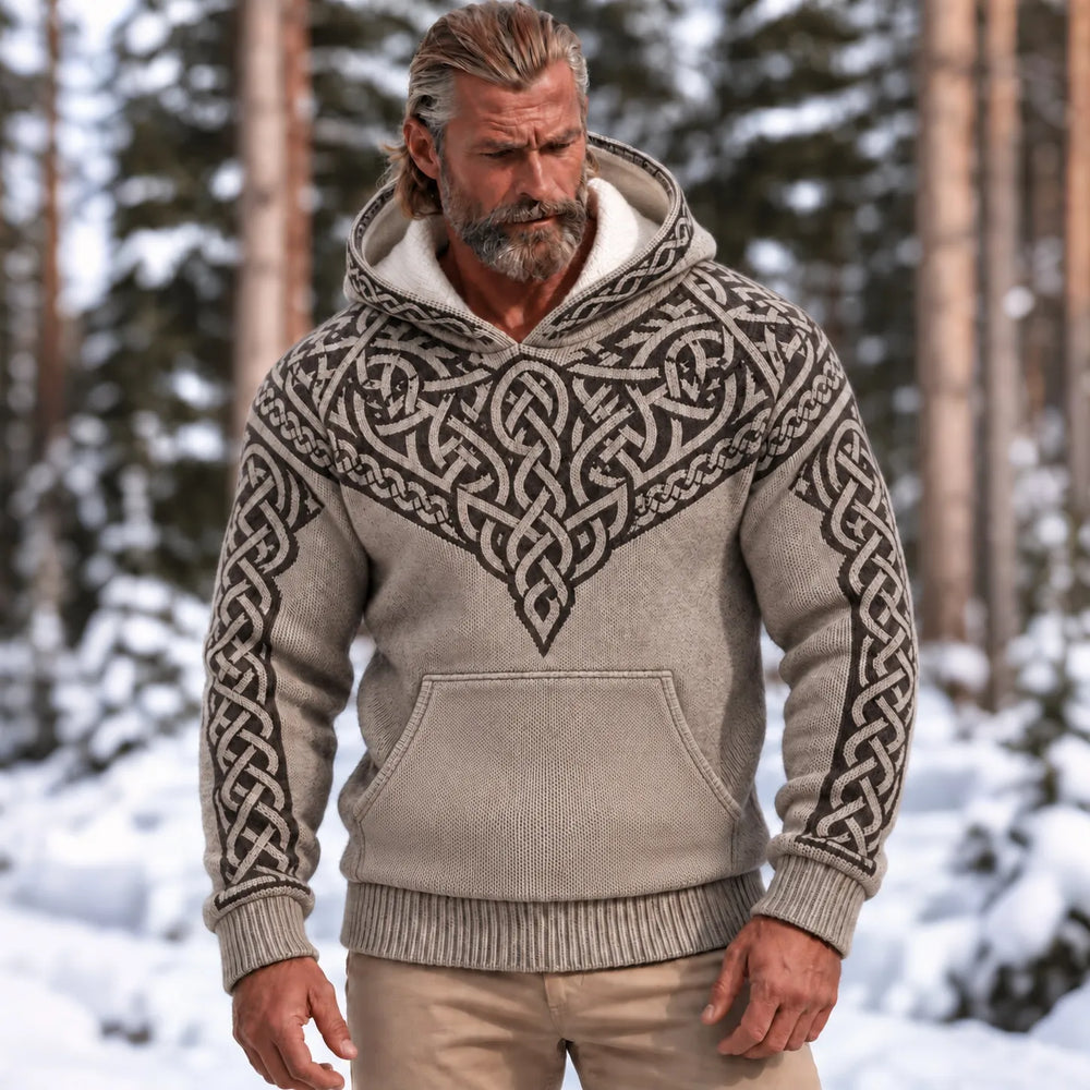 Men's Vintage Viking Celtic Knot Art Printed Cozy Pocket Hooded Sweater