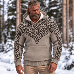 Men's Vintage Viking Celtic Knot Art Printed Cozy Pocket Hooded Sweater
