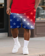 Men's Plus Size Independence Day Red Letter Print Round Neck Short Sleeve T-Shirt Shorts Suit