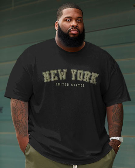 Big Men's Casual Simple New York Short Sleeve Shorts Set