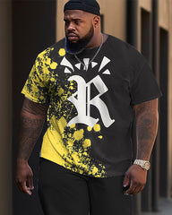 Men's Plus Size King Camouflage Splash-Ink Casual Street Short-Sleeved Trousers Casual Two-Piece Set