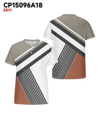 Men's Plus Size Daily Casual Grey Patchwork Striped Printed Henry Collar Button Short Sleeve T-Shirt