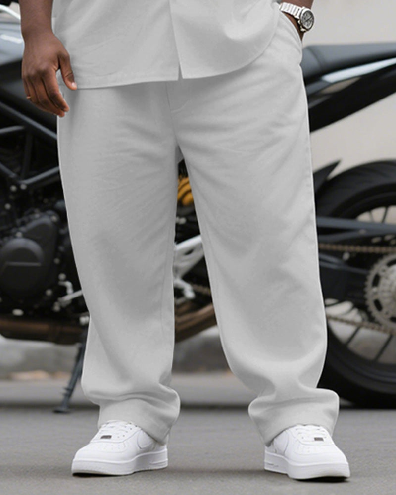 Men's Plus Size Business Gray Gradient Wave Stripe Print Short Sleeve Shirt Trousers Suit