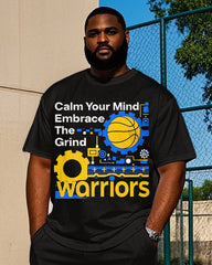 Big Men's Street Fashion Mechanical Basketball Letter Printed Short Sleeve T-shirt Pants Set