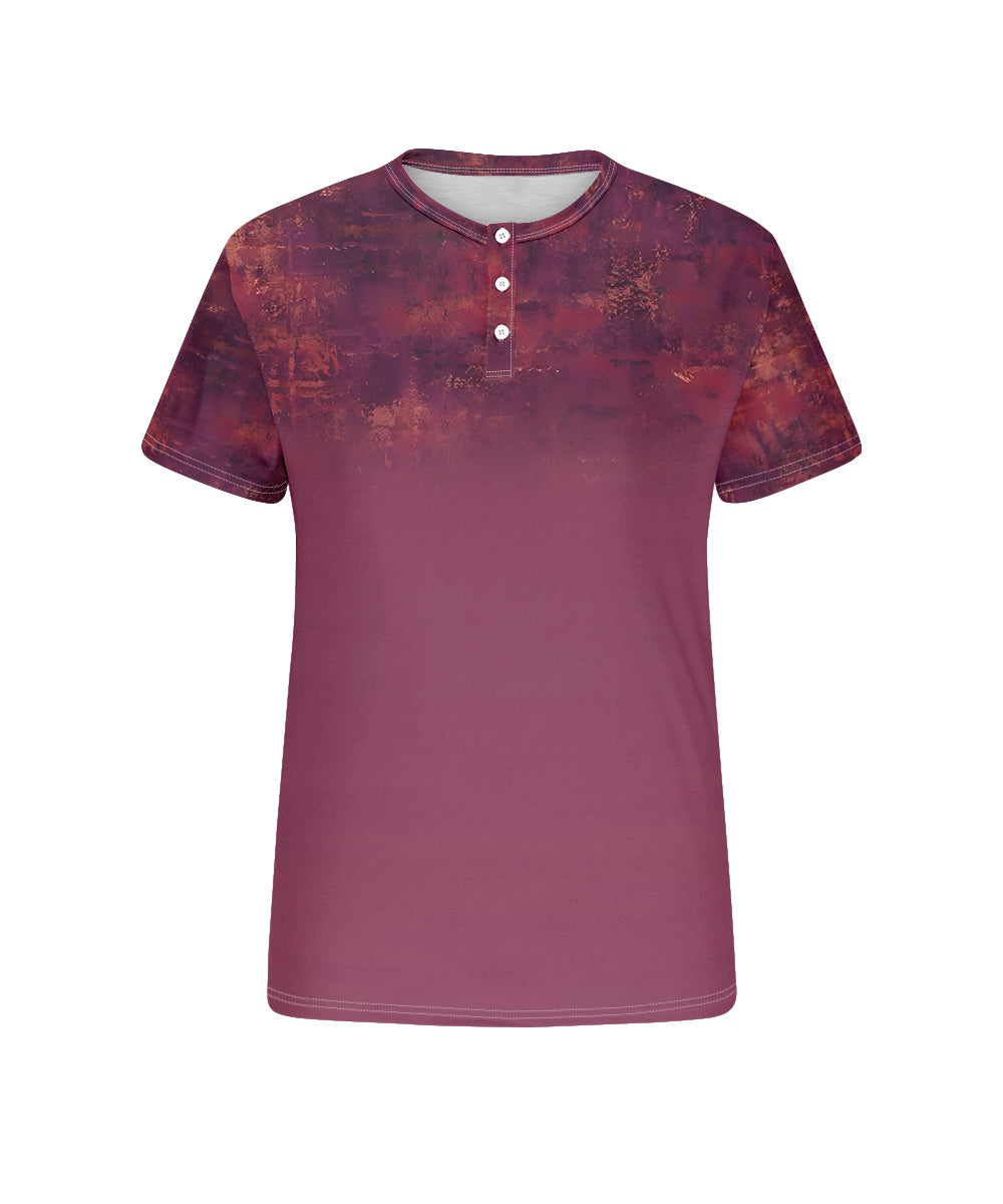 Men's Plus Size Daily Casual Rose Red Gradient Print Henry Collar Button Short Sleeve T-Shirt
