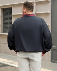 Men's Plus Size Simple Contrast Long Sleeve Lapel Shirt