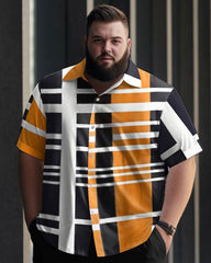 Men's Plus Size Business Simple Geometric Pattern Short Sleeve Shirt Suit