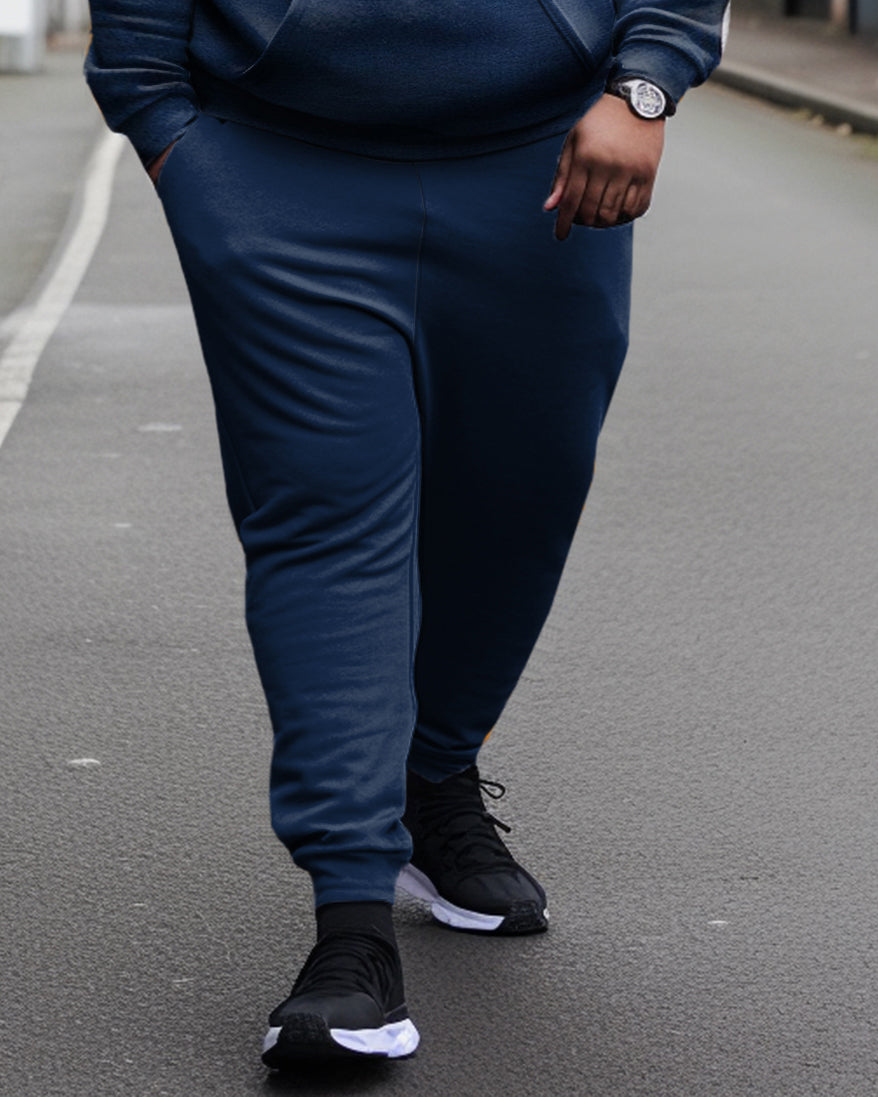 Men's Plus Size Casual Sports Hoodie Long Sleeve Rambler Color Block Two Piece Set