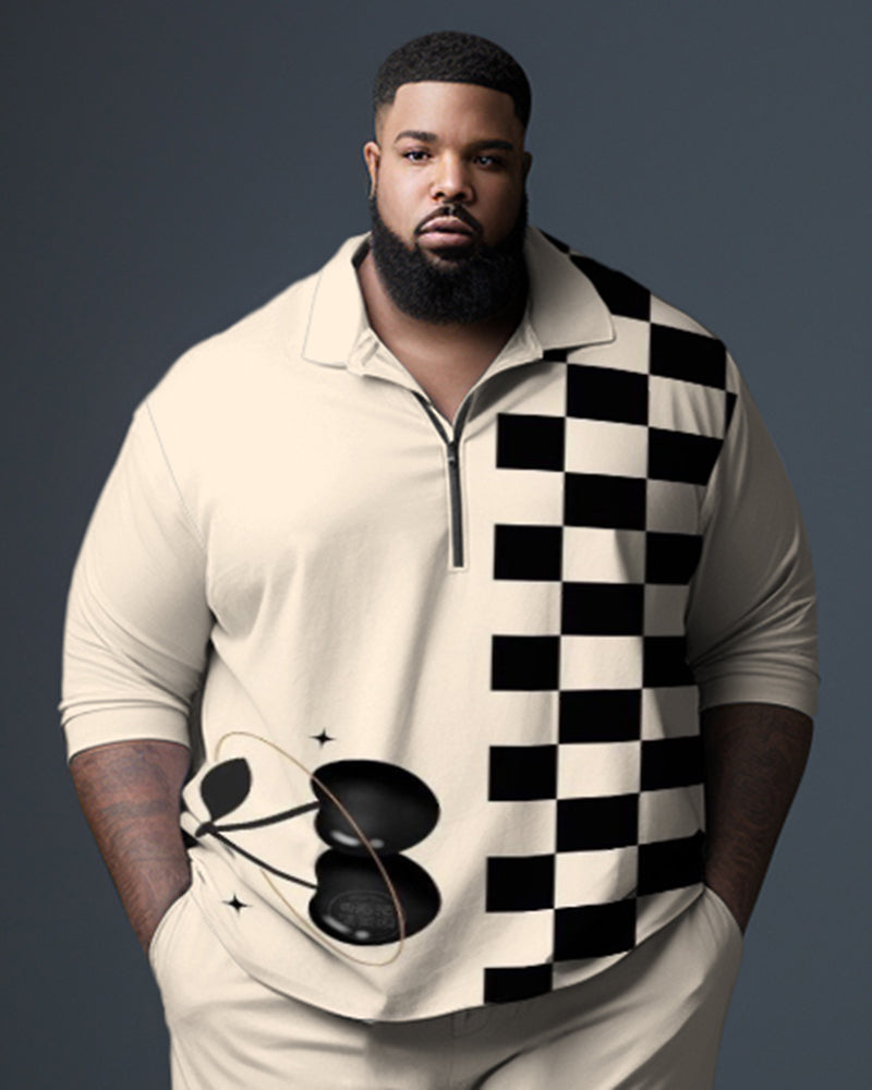 Big Guy's Cherry Checkerboard Polo Zip Shirt & Pants 2-Piece Set