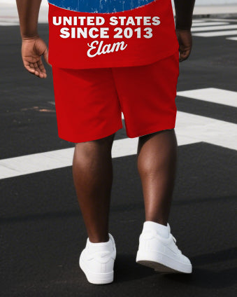 Big & Tall Men's Independence Day Stars United States Back Print Short-Sleeve T-shirt Shorts Set