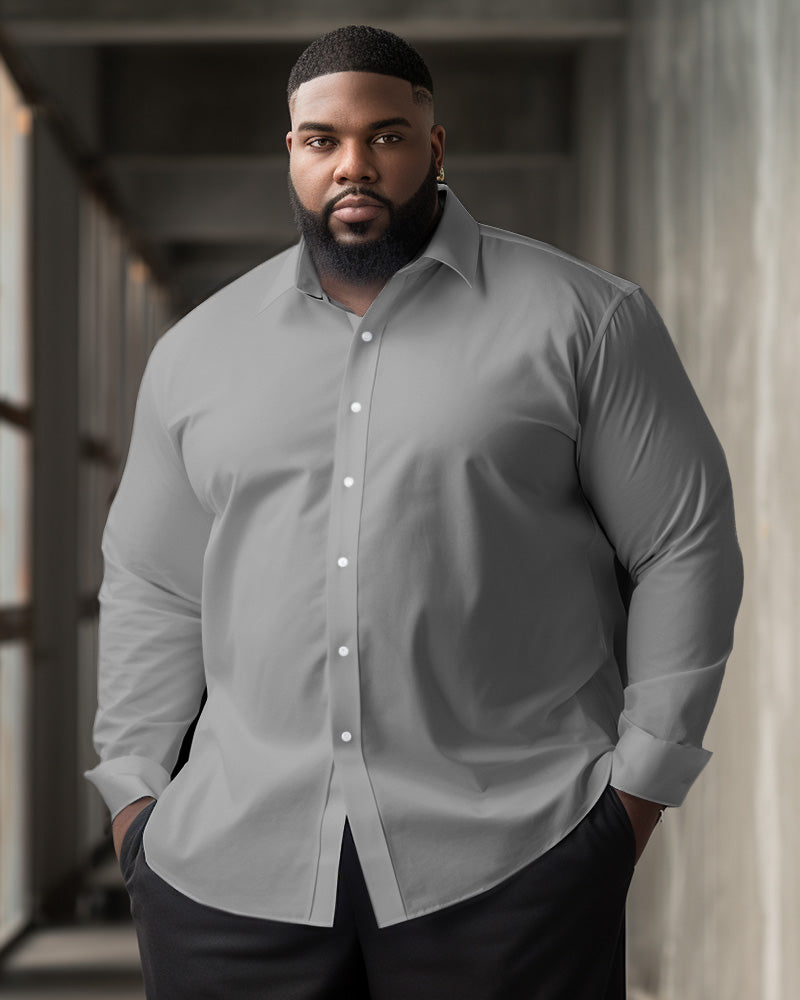 Men's Classic Casual Plus Size Solid Color Long Sleeve Lapel Shirt