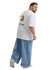 Plus Size Men's Daily Casual All-match Washing Water Pure Blue Denim Trousers