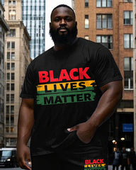 Men's Big Size Simple BLACK LIVES MATTER Letter Printed Short Sleeve T-shirt Pants Set