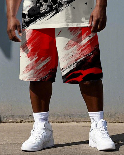 Big & Tall Men's Gorillas and Skulls Printed Summer Short Sleeve T-shirt and Short Set