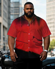 Men's Plus Size Black & Red Personality Ink Short-sleeved Shirt Pants Suit