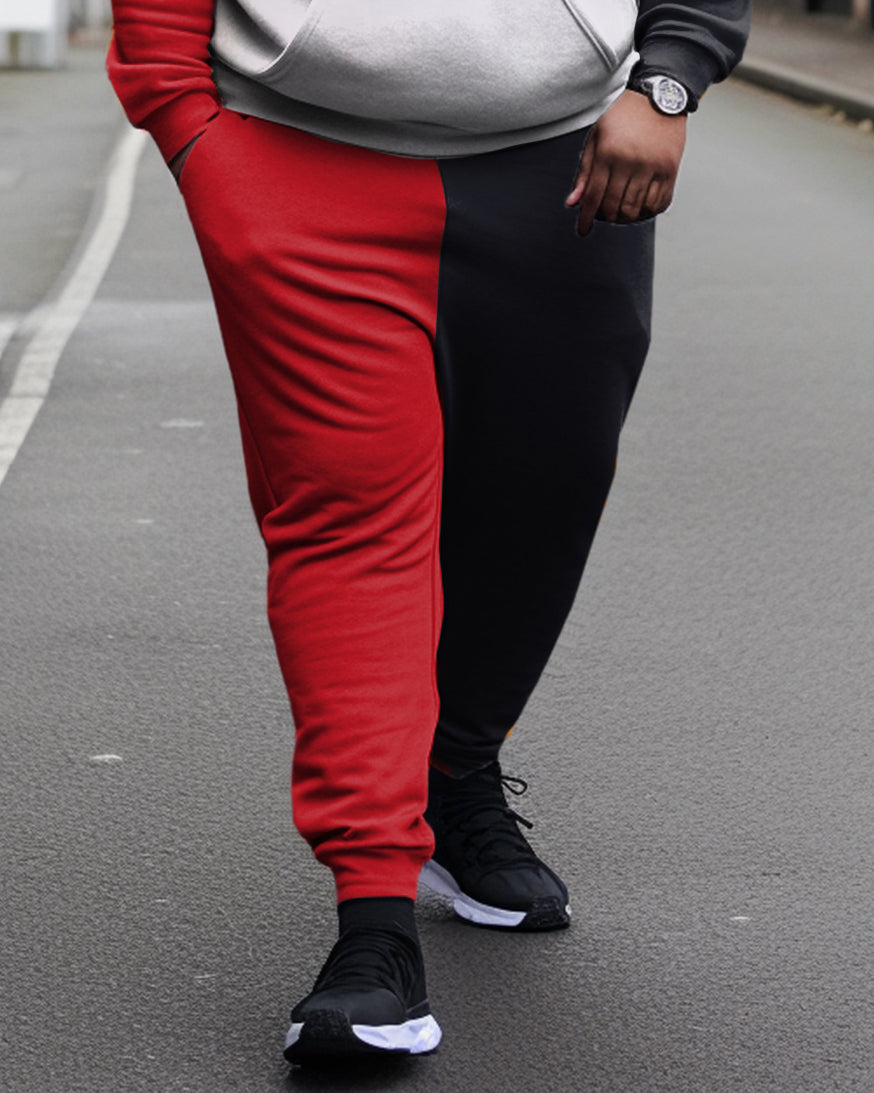 Men's Plus Size POLO Star Casual Sports Hoodie Long Sleeve Color Blocking Two Piece Set