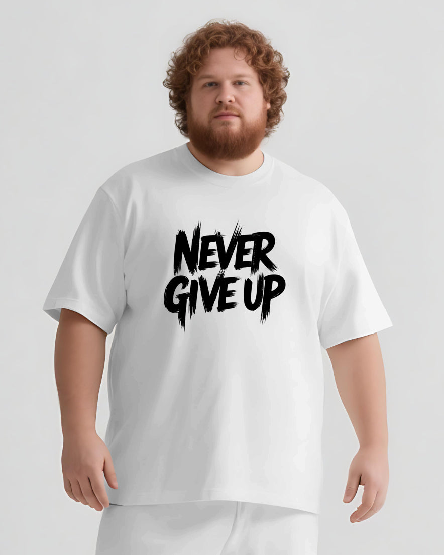 Never Give Up It’s Not The End Men's Big and Tall Simple Lettering Short Sleeve T-shirt Shorts Set