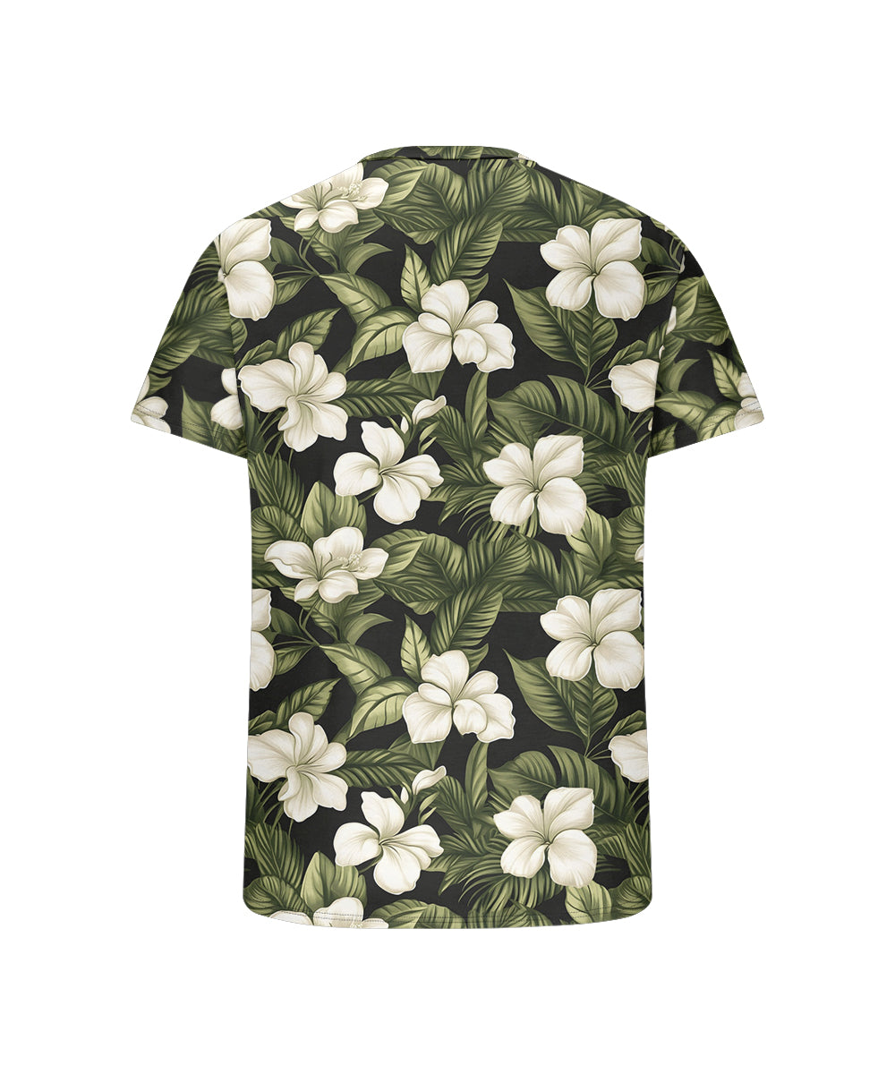 Men's Plus Size Hawaiian Floral Print Henry Collar Button Short Sleeve Tee
