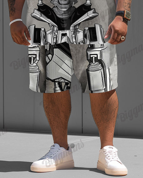Men's Plus Size Terminator Funny Print Short Sleeve Shirt Shorts Suit