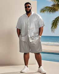 Big & Tall Men's Hawaiian Vacation Grey Gradient Coconut Tree Print Shirt Shorts Suit
