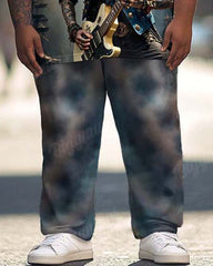 Men's Plus Size Street Fashion Graffiti Guitar Skull Print T-Shirt Trousers Suit