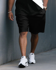 Men's Plus Size Stripe Patchwork White & Black Round Neck Short Sleeve T-Shirt Shorts Suit