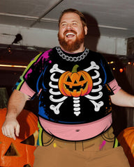 Big & Tall Men's Halloween Pumpkin Skull Belly Cosplay Printed T-Shirt Trousers Suit