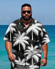 Big Men's Daily Casual Hawaii Theme Abstract Coconut Trees Printed Short Sleeve Shirt Shorts Set