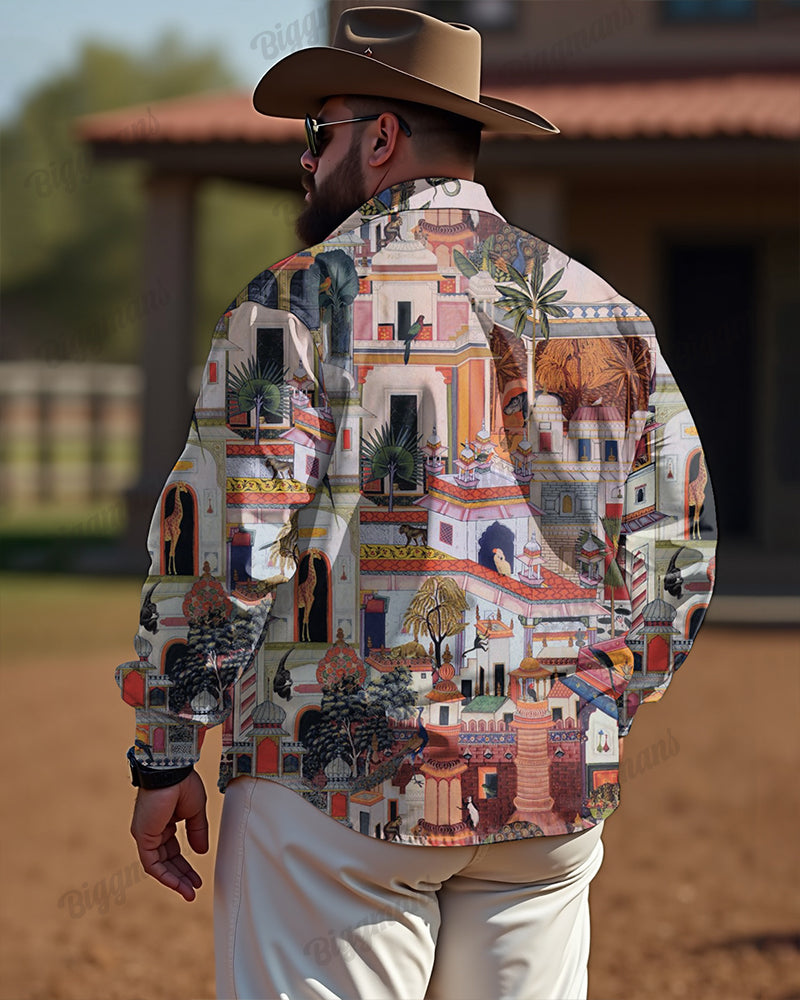 Castle World Cotton Long Sleeve Shirt Men's Plus Size