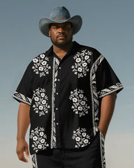 Big and Tall Men's Ethnic Floral Printed Western Outdoor Short-Sleeve Shirt Pants Sets