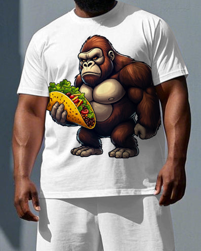 Big & Tall Men's Gorillas with Burritos Print Casual Short Sleeve T-shirt 2-Piece Set